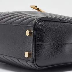 Pre Owned Saint Laurent Black Chevron Leather Cassandre Chain Tote