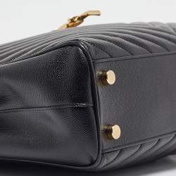 Pre Owned Saint Laurent Black Chevron Leather Cassandre Chain Tote