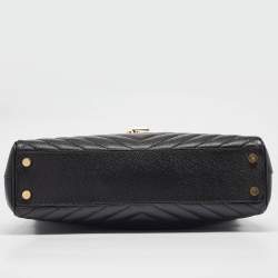 Pre Owned Saint Laurent Black Chevron Leather Cassandre Chain Tote