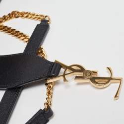 Pre Owned Saint Laurent Black Chevron Leather Cassandre Chain Tote