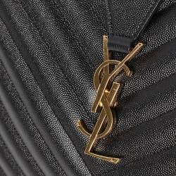 Pre Owned Saint Laurent Black Chevron Leather Cassandre Chain Tote