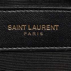 Pre Owned Saint Laurent Black Chevron Leather Cassandre Chain Tote