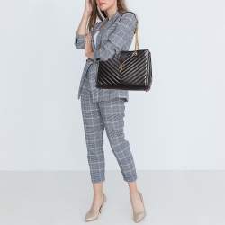 Pre Owned Saint Laurent Black Chevron Leather Cassandre Chain Tote