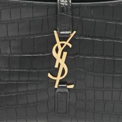 Saint Laurent Black Croc Embossed Leather LE 5 À 7 Hobo