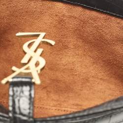 Saint Laurent Black Croc Embossed Leather LE 5 À 7 Hobo