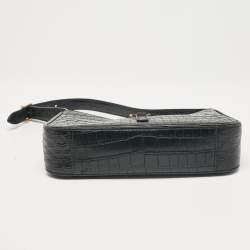 Saint Laurent Black Croc Embossed Leather LE 5 À 7 Hobo