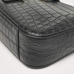 Saint Laurent Black Croc Embossed Leather LE 5 À 7 Hobo