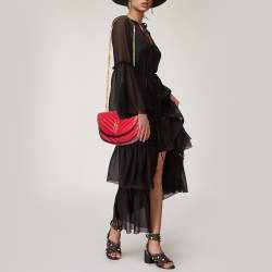 Pre Owned Saint Laurent Red Matelassé Leather Bubble Flap Crossbody Bag