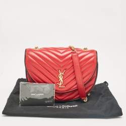 Pre Owned Saint Laurent Red Matelassé Leather Bubble Flap Crossbody Bag