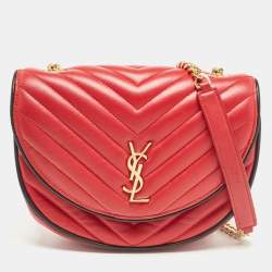 Pre Owned Saint Laurent Red Matelassé Leather Bubble Flap Crossbody Bag