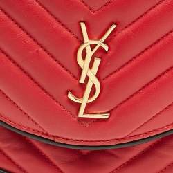 Pre Owned Saint Laurent Red Matelassé Leather Bubble Flap Crossbody Bag
