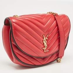 Pre Owned Saint Laurent Red Matelassé Leather Bubble Flap Crossbody Bag