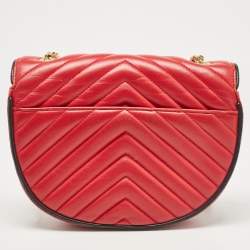 Pre Owned Saint Laurent Red Matelassé Leather Bubble Flap Crossbody Bag