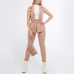 Pre Owned Saint Laurent Beige Matelasse Leather Cassandre Wristlet Pouch