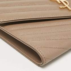 Pre Owned Saint Laurent Beige Matelasse Leather Cassandre Wristlet Pouch