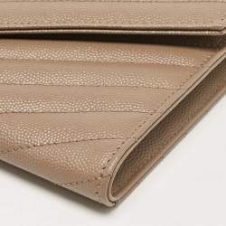 Pre Owned Saint Laurent Beige Matelasse Leather Cassandre Wristlet Pouch
