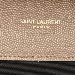 Pre Owned Saint Laurent Beige Matelasse Leather Cassandre Wristlet Pouch