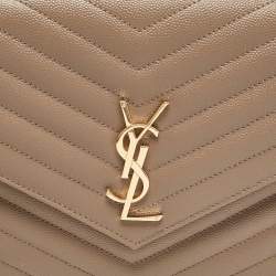 Pre Owned Saint Laurent Beige Matelasse Leather Cassandre Wristlet Pouch
