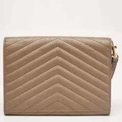 Pre Owned Saint Laurent Beige Matelasse Leather Cassandre Wristlet Pouch
