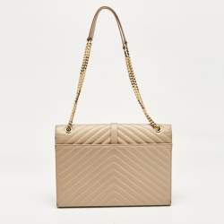 Pre Owned Saint Laurent Beige Chevron Leather Large Monogram Envelope Shoulder Bag