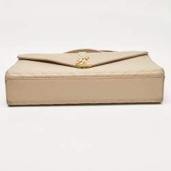 Pre Owned Saint Laurent Beige Chevron Leather Large Monogram Envelope Shoulder Bag