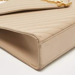 Pre Owned Saint Laurent Beige Chevron Leather Large Monogram Envelope Shoulder Bag