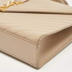 Pre Owned Saint Laurent Beige Chevron Leather Large Monogram Envelope Shoulder Bag