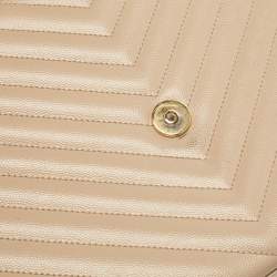 Pre Owned Saint Laurent Beige Chevron Leather Large Monogram Envelope Shoulder Bag