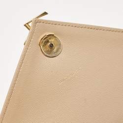 Pre Owned Saint Laurent Beige Chevron Leather Large Monogram Envelope Shoulder Bag