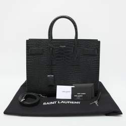 Saint Laurent Dark Green Croc Embossed Leather Small Classic Sac De Jour Tote