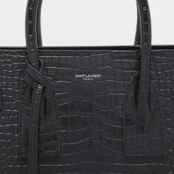 Saint Laurent Dark Green Croc Embossed Leather Small Classic Sac De Jour Tote