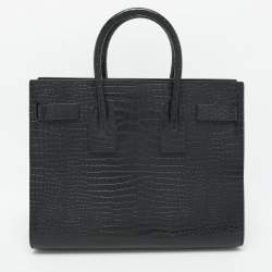 Saint Laurent Dark Green Croc Embossed Leather Small Classic Sac De Jour Tote