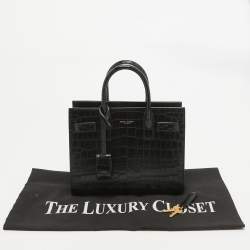 Saint Laurent Black Croc Embossed Leather Nano Classic Sac De Jour Tote