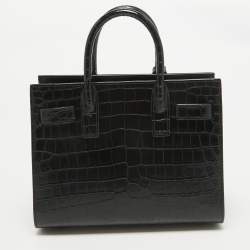 Saint Laurent Black Croc Embossed Leather Nano Classic Sac De Jour Tote