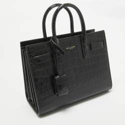 Saint Laurent Black Croc Embossed Leather Nano Classic Sac De Jour Tote