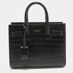 Saint Laurent Black Croc Embossed Leather Nano Classic Sac De Jour Tote