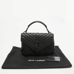 Saint Laurent Black Matelassé Leather Medium College Top Handle Bag