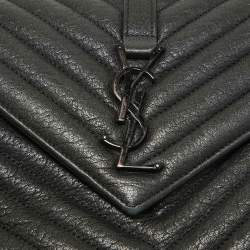 Saint Laurent Black Matelassé Leather Medium College Top Handle Bag