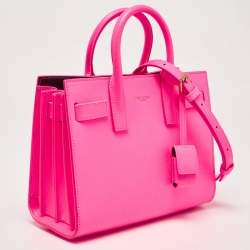 Pre Owned Saint Laurent Neon Pink Leather Nano Classic Sac De Jour Tote