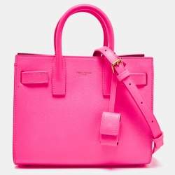 Pre Owned Saint Laurent Neon Pink Leather Nano Classic Sac De Jour Tote