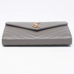 Saint Laurent Grey Matelassé Leather Envelope Chain Clutch