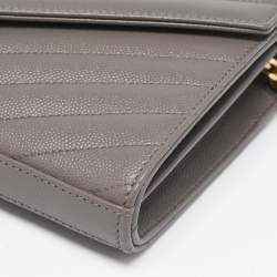 Saint Laurent Grey Matelassé Leather Envelope Chain Clutch
