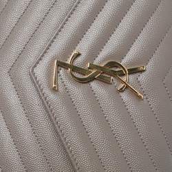 Saint Laurent Grey Matelassé Leather Envelope Chain Clutch