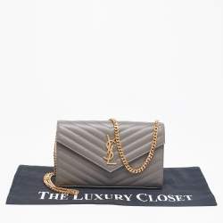 Saint Laurent Grey Matelassé Leather Envelope Chain Clutch