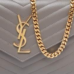 Saint Laurent Grey Matelassé Leather Envelope Chain Clutch