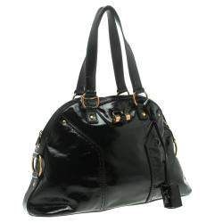 مملوكة مسبقًا حقيبة سان لوران باريس موس كبيرة جلد لامعة سوداء