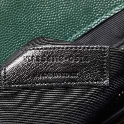 Pre Owned Saint Laurent Green Matelasse Leather Large Monogram Envelope Shoulder Bag