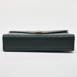 Pre Owned Saint Laurent Green Matelasse Leather Large Monogram Envelope Shoulder Bag