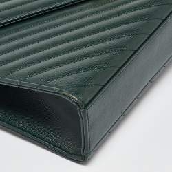 Pre Owned Saint Laurent Green Matelasse Leather Large Monogram Envelope Shoulder Bag