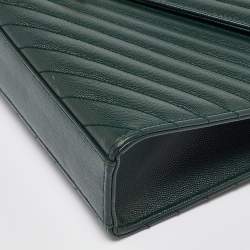 Pre Owned Saint Laurent Green Matelasse Leather Large Monogram Envelope Shoulder Bag